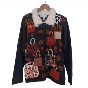 VICTORIA HARBOUR Vintage Button Down Embroidered Purse Cardigan Sweater Top